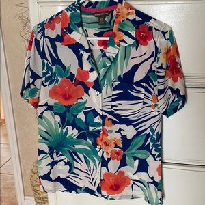Tommy Bahama Silk Camp Shirt S 4 button hibiscus print
